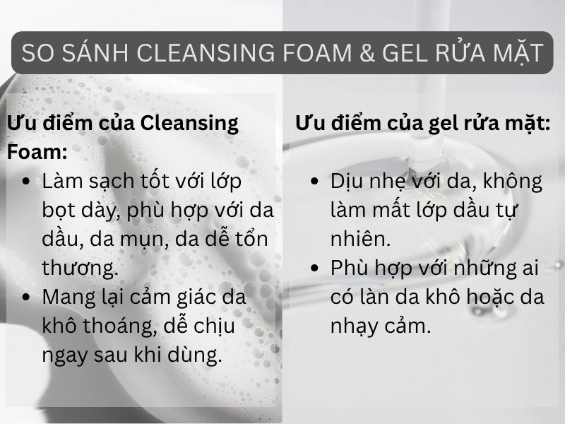 So sánh cleansing foam với gel rửa mặt
